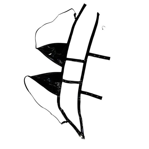 Chic Black PVC Two-Piece Set with Lacing Details - Picture 6 of 7